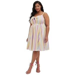 NWT Torrid Pastel Multi Stripe Poplin Tie Front Skater Dress Size 3X
